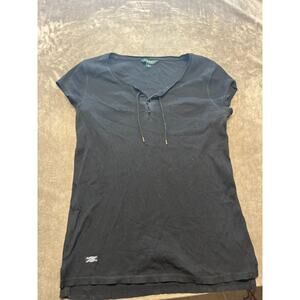 Ralph Lauren Ladies Cap sleeve‎ Black Shirt Tie Front Size Large